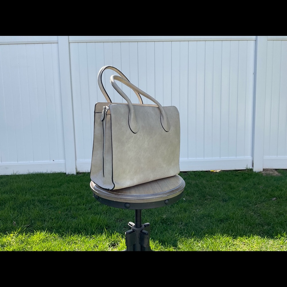 Cream/Gray Handmade Leather Purse - Made in Italy